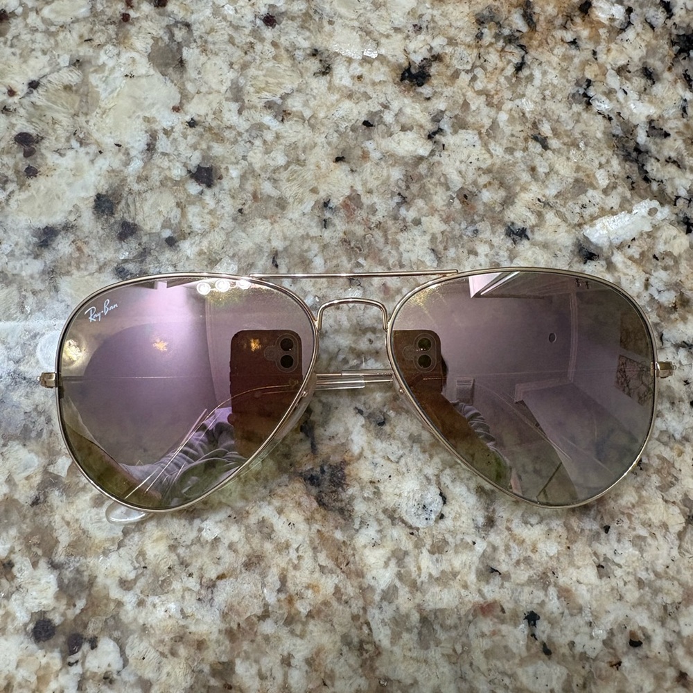 Ray-Ban Gold Frame Sunglasses with Pink Lenses